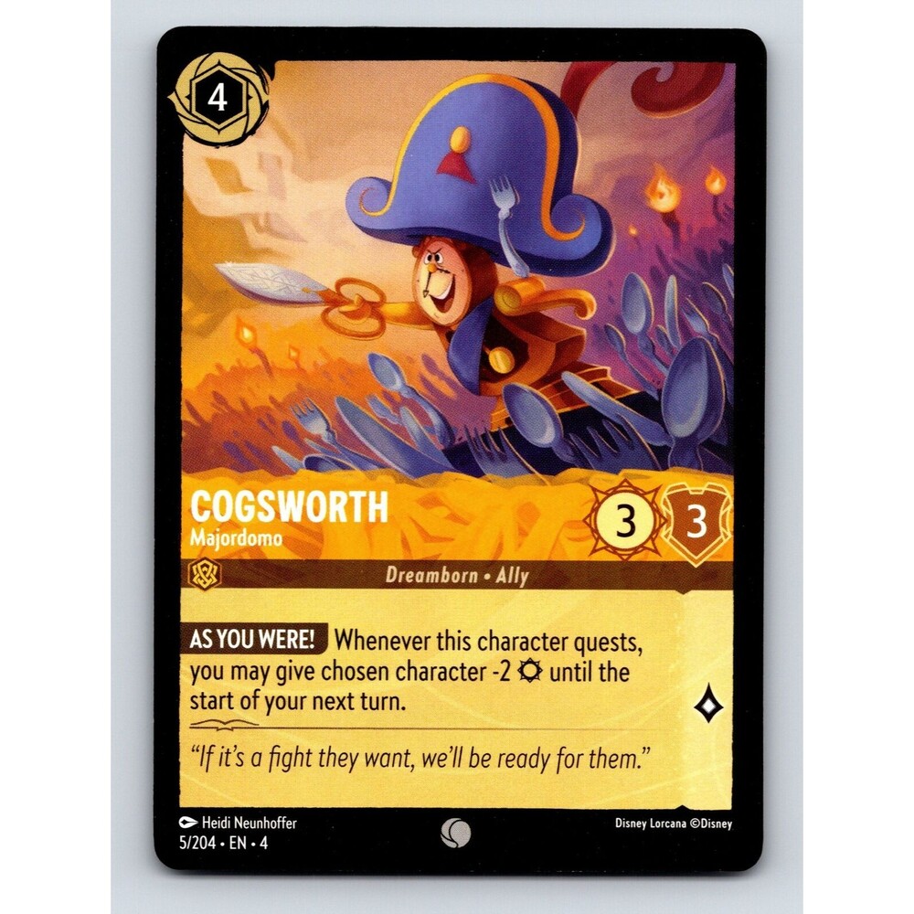 Cogsworth Dreamborn Ally HP 3 As You Were Majordomo Yellow Disney Lorcana